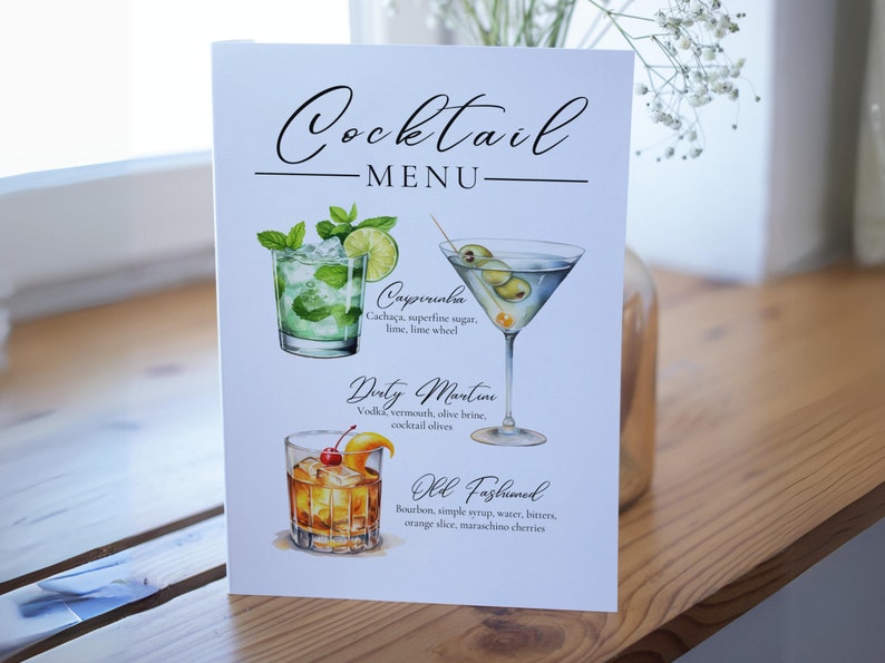 Featured Signature Drink Sign Bar Menu Template Minimalist Printable ...
