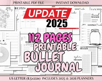 Druckbar Jährlich Bullet Journal Bujo Spread US Letter Size Täglich Wöchentlich Monatlich Vorlagen Gewohnheit Stimmungs-Tracker PDF Download Journal Seiten