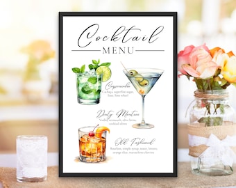 Featured Signature Drink Sign Bar Menu Template Minimalist Printable Bar Menu Modern Editable Drink Menu Template with Drinks and Garnishes