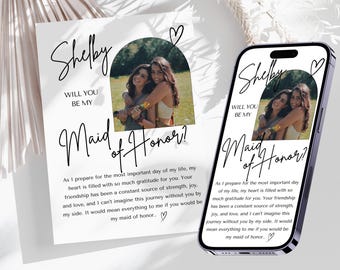 Maid of Honor Proposal, Editable Bridesmaid Proposal Printable Text Message Template, Bridesmaid Proposal Card, Will You Be My Maid of Honor