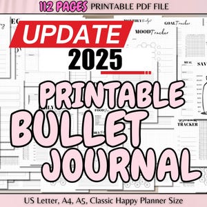 2025 Printable Bullet Journal Premade Bujo Template Premade Journal US Letter A4 A5 Classic Planner Pages Daily Weekly Monthly Habit Tracker