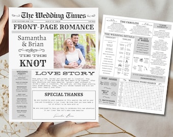 Newspaper Wedding Program Template Printable Wedding Program Timeline Template Fun WeddingProgram Editable Newspaper template canva template
