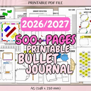 2026 Printable Bullet Journal Bundle BuJo Templates Daily, Weekly, Monthly Layouts Financial Habit Tracker Self-care Journal Templates A5