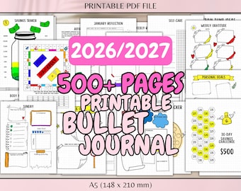 2026 Printable Bullet Journal Bundle BuJo Templates Daily, Weekly, Monthly Layouts Financial Habit Tracker Self-care Journal Templates A5