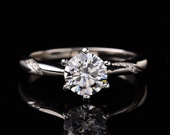 0.5-5 CT Moissanite Engagement Rings | 6 Prong Round Engagement Ring in 925 Silver |Solitaire Moissanite Ring | Gold Promise Ring | D VVS1