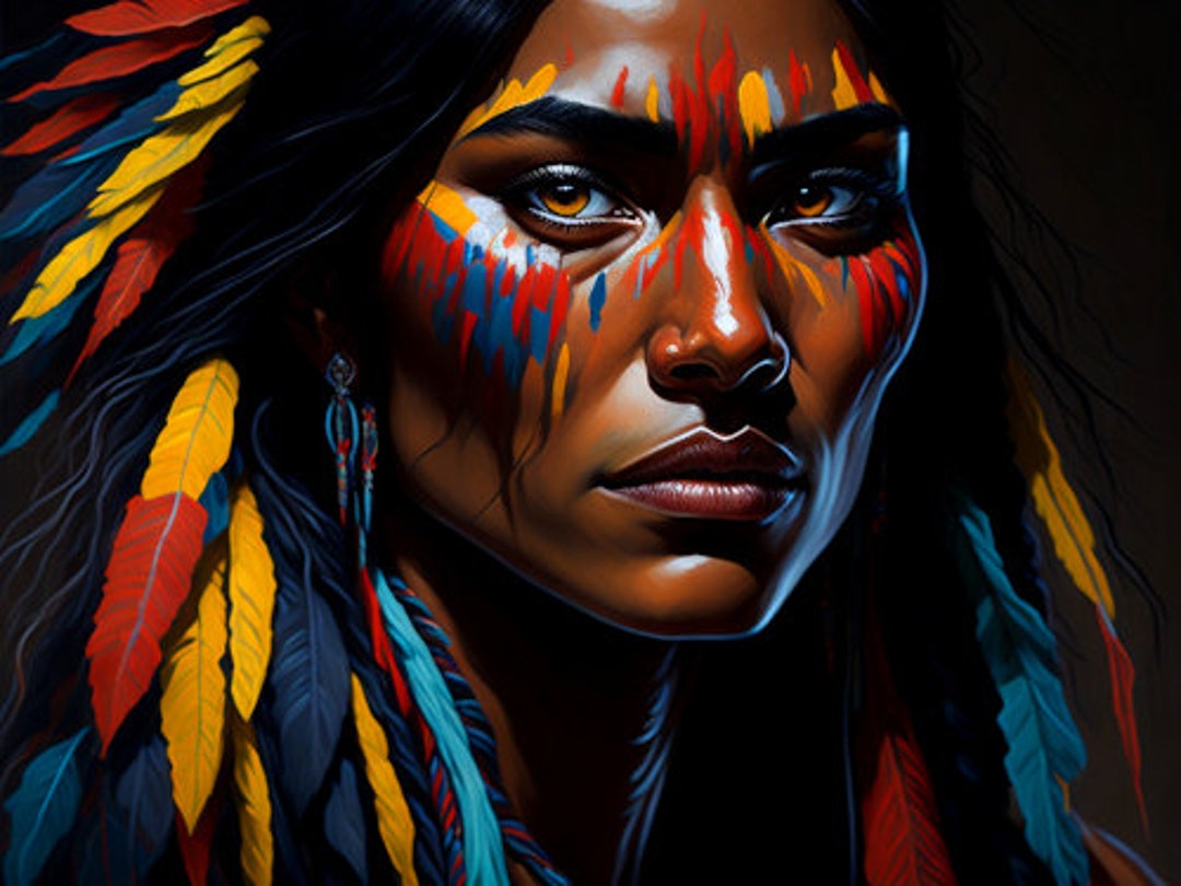 Oil Painting Native American Girl Portrait. Wall Poster Art ...