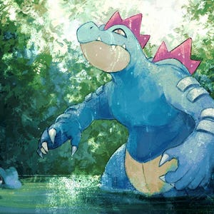 Postal de 4 x 6 pulgadas de Pokémon Feraligatr / mini impresión con Totodile