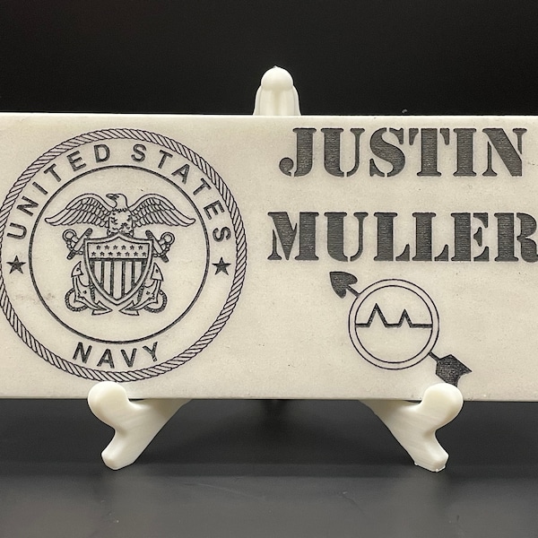 Military Name Plate Custom Marble Engraved Army Navy Air Force Marines Plaque veteran gift  Hand Made Military Desk Plate Engraved Plaque