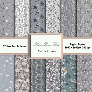 Gentle Flower Digital Paper - Seamless Patterns - Digital Background -Watercolor Scrapbook Papers - Printable Paper Set