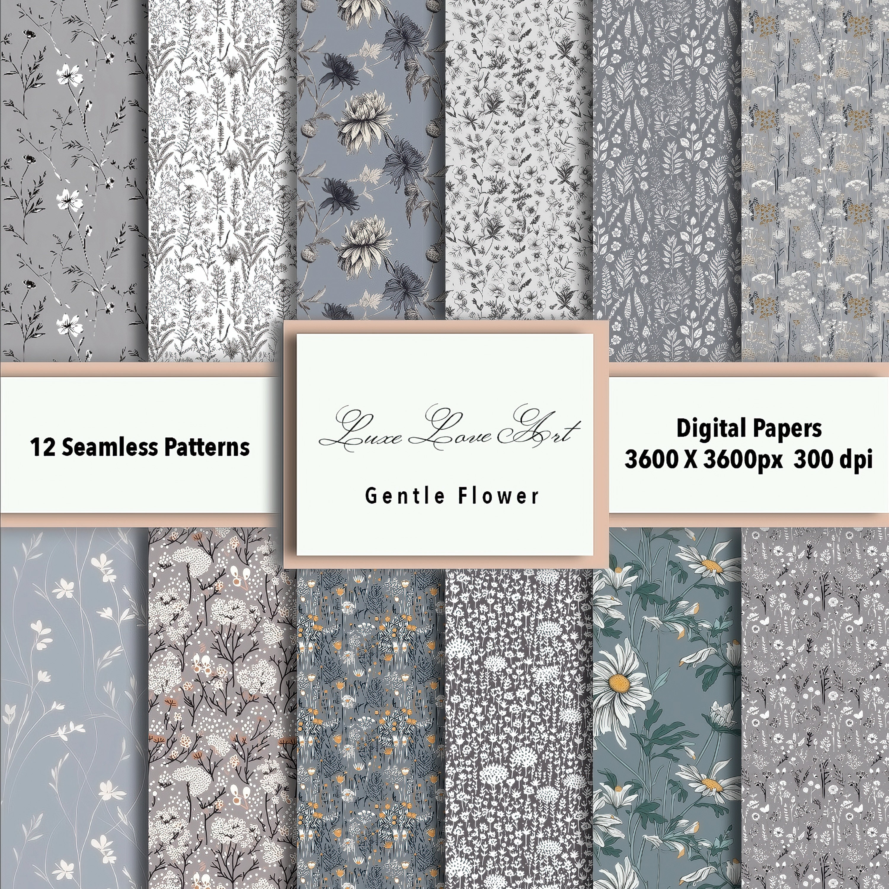 Gentle Flower Digital Paper - Seamless Patterns - Digital Background ...