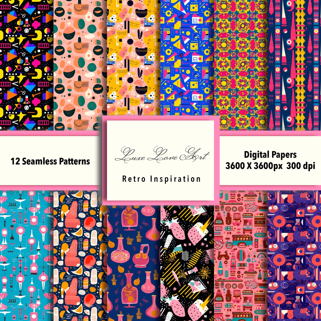 12 Seamless Digital Patterns - Retro Inspiration - Etsy