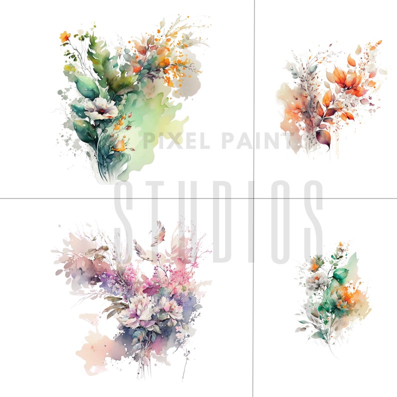 Wild Floral Clipart - Watercolor Wild Flowers - Floral Clipart ...