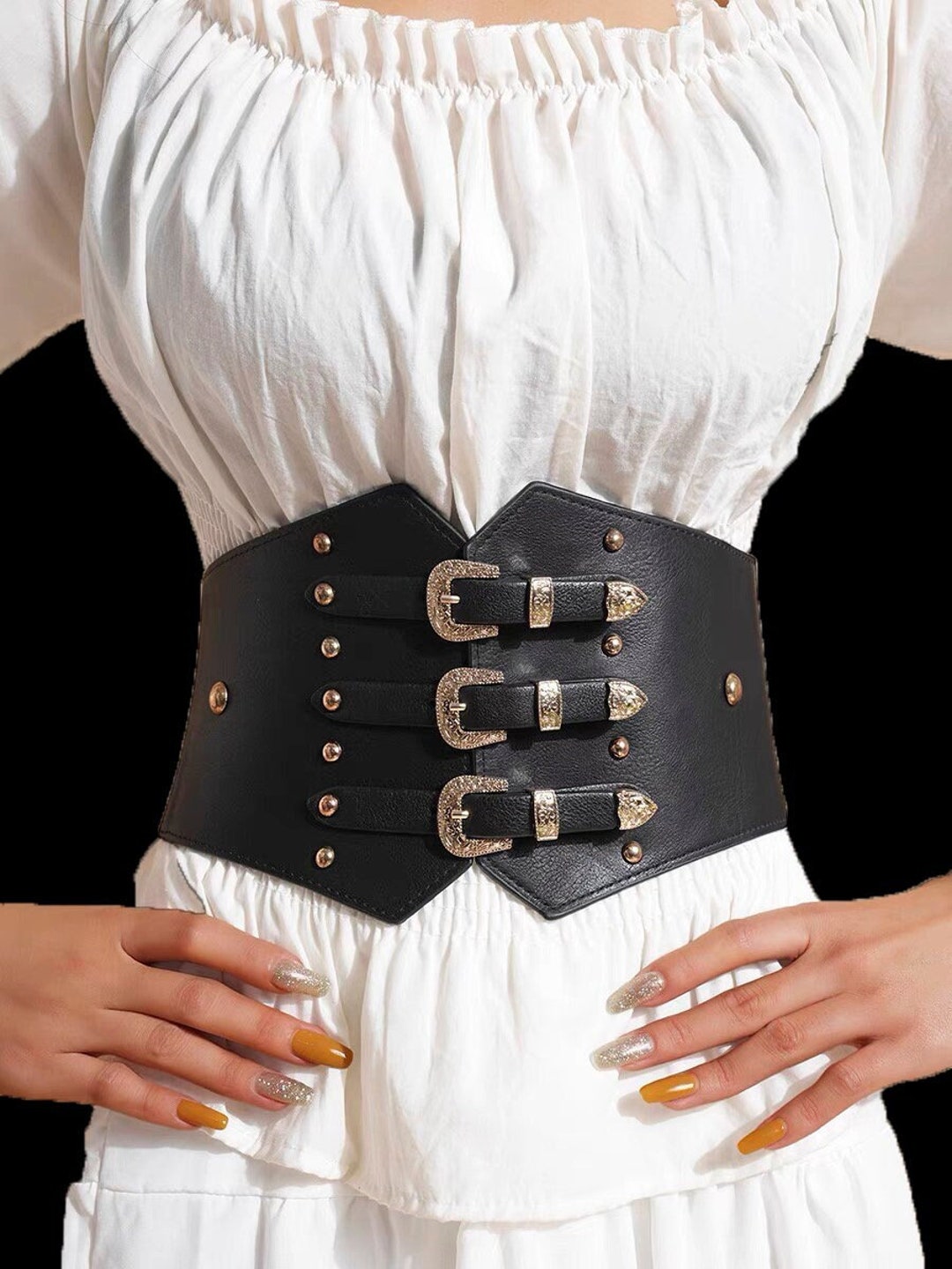 Black Gothic Victorian Corset PU Leather Gothic Corset Belt Etsy