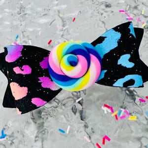 Shimmering Neon Candy Inspired Hair Bow, Neon Leopard Hair Bow, Glitter Hair Bow, Birthday Hair Bow, Charm Hair Bows, Girls Hair Accessories