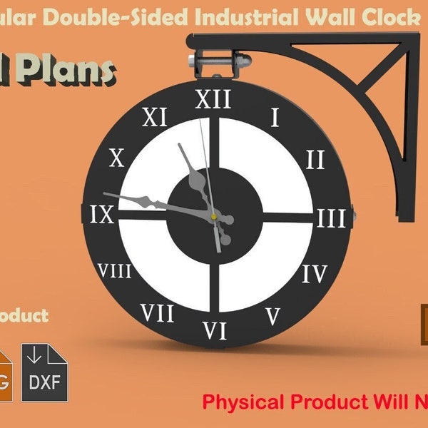 Circular Double Sided Industrial Wall Clock - Printable PDF, DXF, SVG - Diy Wall Decor - Dijital Files - Laser , plasma , cnc Cut Files