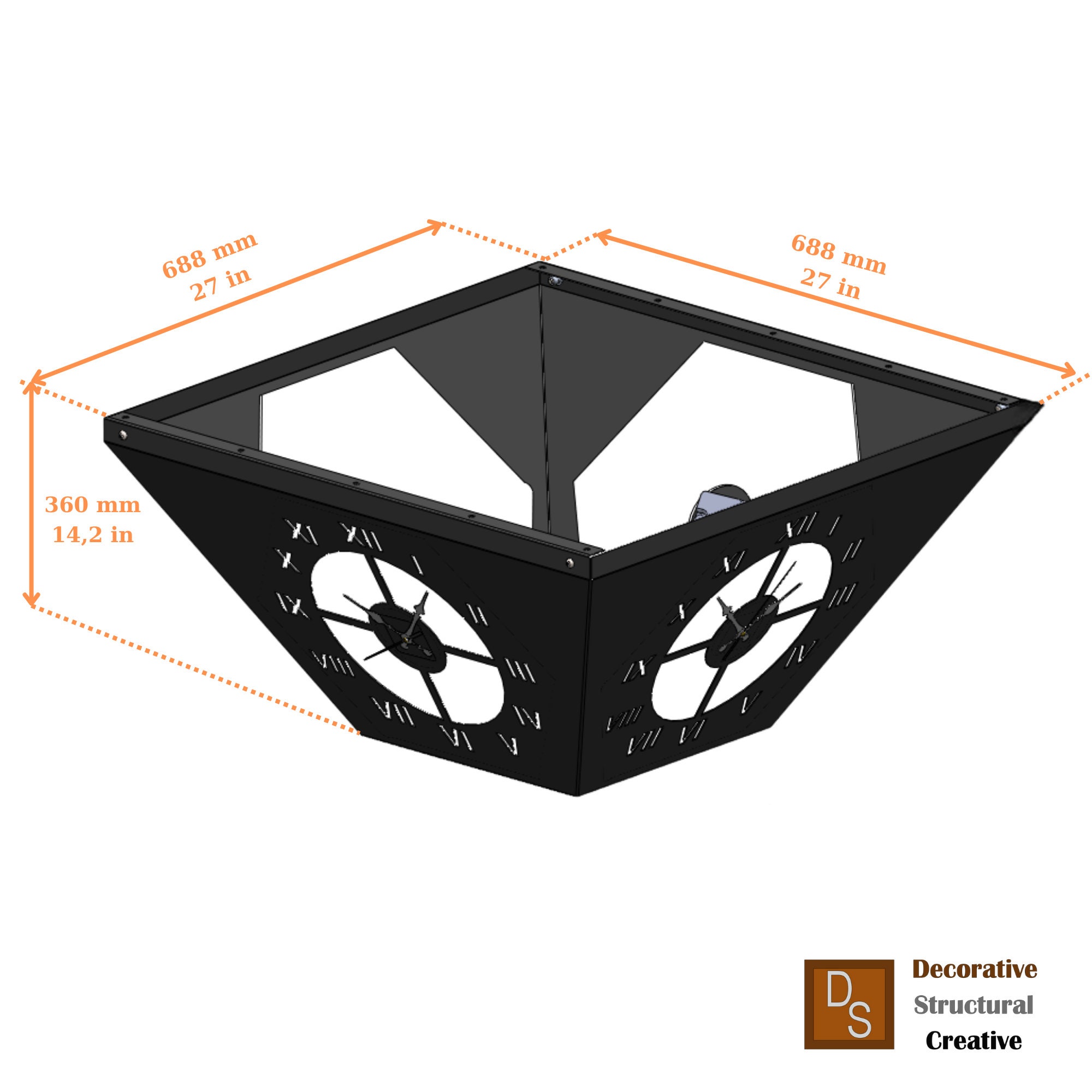 Pyramid 4-sided Industrial Wall Clock Printable PDF, DXF, SVG, Step Diy ...