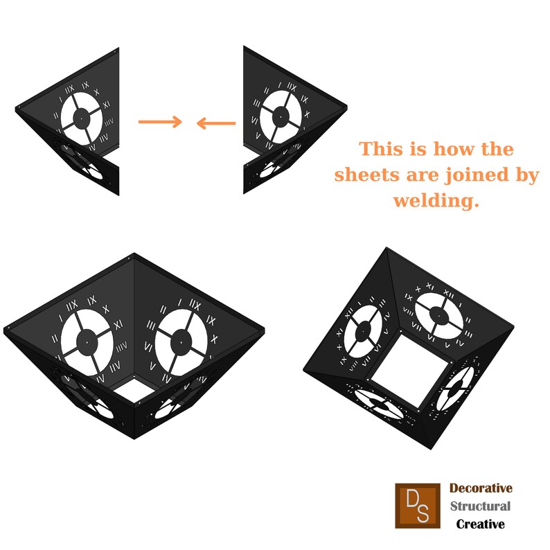 Pyramid 4-sided Industrial Wall Clock Printable PDF, DXF, SVG, Step Diy ...