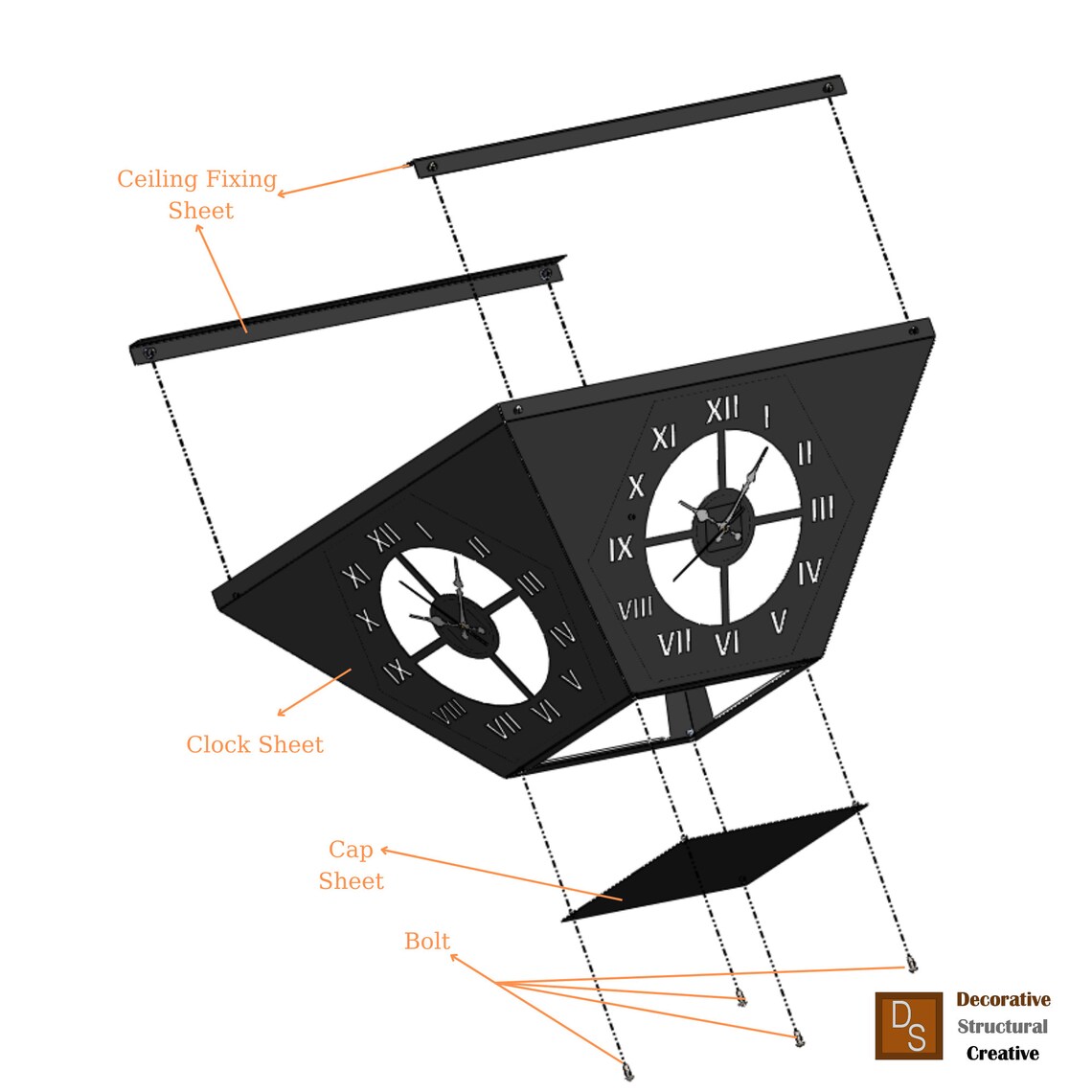 Pyramid 4-sided Industrial Wall Clock Printable PDF, DXF, SVG, Step Diy ...