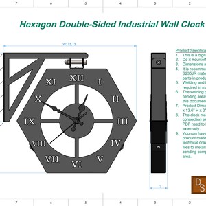 Hexagon Double Sided Industrial Wall Clock - DIY Plans (pdf, Svg, Dxf ...