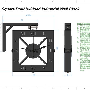 Square Double Sided Industrial Wall Clock - Printable PDF, DXF, SVG ...