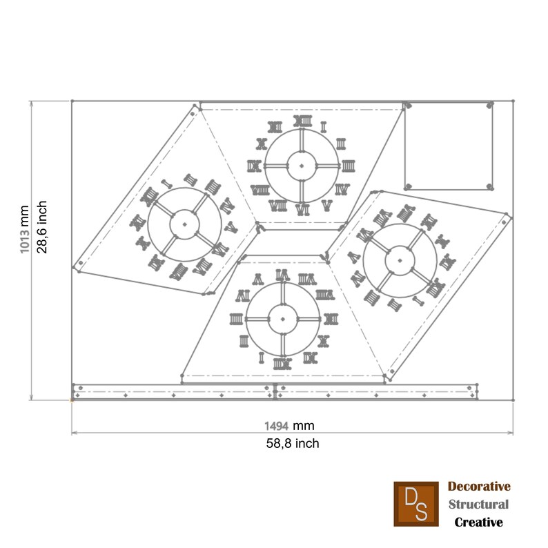 Pyramid 4-sided Industrial Wall Clock Printable PDF, DXF, SVG, Step Diy ...