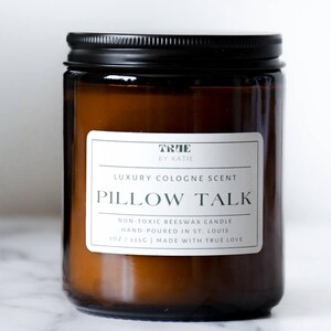 Pillow Talk Candle - Hand-Poured Beeswax Coco Creme, 9oz Amber Jar, Clean-Burning, Masculine & Elegant Scent, Perfect Gift