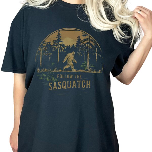 Comfort colors, Follow the sasquatch hiking tshirt, adventure camping Mountain Life Vintage style tshirt, outdoor lifestyle, cryptidcore