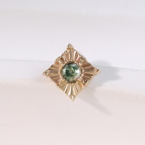 14 kt massief gouden diamantgeslepen schijf mosagaat, edelsteen schroefdraadloze push pin helix piercing, kraakbeen oorlel conch platte achterkant oorbel