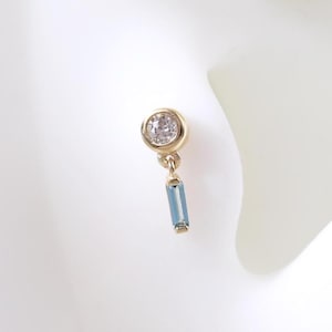14 kt massief gouden stokbrood London Blue Topaas Helix Dangle Earring, ring Moissaniet kraakbeen oorlel tragus draadloze push pins stud