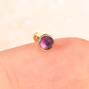 14K Solid Gold Rose Cut Amethyst Bezel Setting Stud, Gold Amethyst Tiny Helix Earring, Tragus Conch Stud Earring, Amethyst Daith Piercing