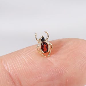 14K Solid Gold Garnet Beetle Flat Back Earring, Tiny Black Spinel Insect Tragus Lobe Stud, Gold Bugs Helix Cartilage Threadless Pin Jewelry