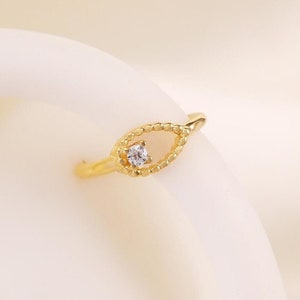 14K Solid Gold Moissanite Conch Earring, Daith Hoop Earring, Gold Rook Ring, Seamless Clicker, Cartilage Piercing, Helix Huggie Ring 16G