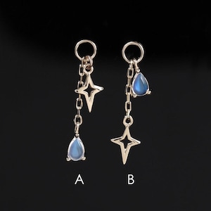 14K massief gouden hanger maansteen sterbedel, edelsteen traan kraakbeen piercing, helix kwab conch toren oorbel, verbinding tussen hemelse bedel