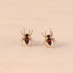 14K Solid Gold Garnet Spider Helix Earring Gold Black Agate Cartilage Earrings Black Onyx Helix Stud Conch Tragus Flat Back Earring