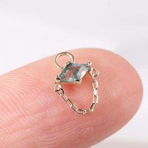 14K Solid Gold Rhombic Moss Agate Helix Dangle Chain Earring Charm, Conch Cartilage Lobe Rook Belly Ring Hoop Charm Huggie Charm Attachment