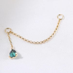 14K Solid Gold Alexandrite Dangle Chain Charm, Conch Helix Piercing Hoop Ring Add-on, Pear Gemstone Clicker Nose Cartilage Chain Attachment
