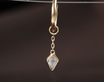 Charm boucle d'oreille pendante en or massif 14 carats avec pierre de lune, breloque à cliquet cerceau de cartilage hélice de pierres précieuses, breloque créole Huggie conque bague tour