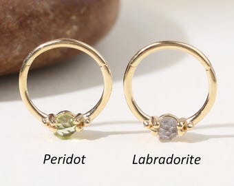 14Kソリッドゴールドペリドットローズカットクリッカーピアス