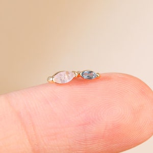 14K Solid Gold Moonstone and London Blue Topaz Helix Stud, Gemstone Cartilage Earring, Dainty Climber Threadless Pin Stud, Flat Back Stud