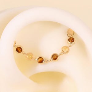14K Solid Gold Tiger's-eye Stone with Citrine Chain, Gemstone Helix Conch Cartilage Chain Connector, Round Cut Stone Chain Charm Attachment