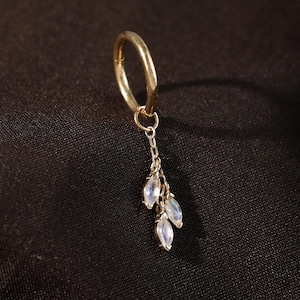 14K Solid Gold Dangle Labradorite Hoop Charm, Dangle Rook Helix Clicker Piercing Charm, Cartilage Earlobe Belly Ring Huggie Sleeper Charm
