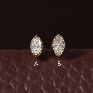 Extra Tiny Marquise Moissanite Earring, Micro 14K Solid Gold Stud, Minimalist Cartilage Second Hole Tragus Nose Piercings, Everyday Jewelry