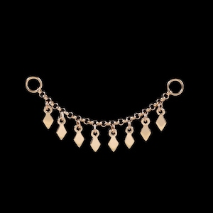 14K Solid Gold Dangle Diamond Shape Chain Attachment, Geometric Conch Helix Piercing Chain Add On, Link Cartilage Nose Rolo Chain Connector