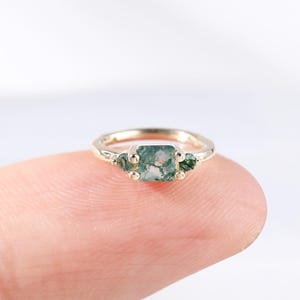 14K Solid Gold Square Moss Agate Clicker Earring, Gold Daith Rook Cartilage Hoop Piercing, Septum Conch Helix Nose Huggie Ring Piercing