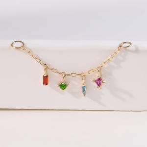 14K Solid Gold Garnet, Diopside, London Blue Topaz with Rhodolite Garnet Chain, Colorful Gemstone Chain Attachment, Rainbow Stone Charm