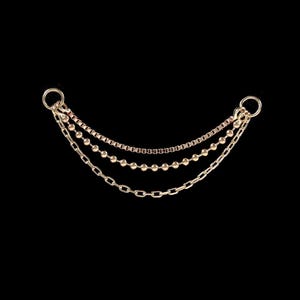 Pendentif triple cartilage en or 14 carats, maillons de chaîne Tragus conque hélicoïdale en or, chaîne de boxe diamantée