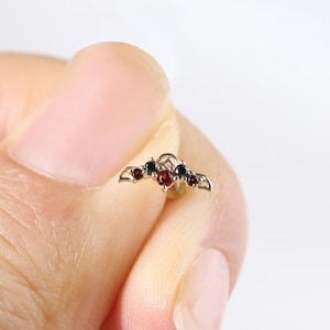 14K Solid Gold Red Garnet Cartilage Stud Earring, Solid Gold Spinel Tragus Threadless Push Pin, Helix Climber Conch Flat Back Piercing