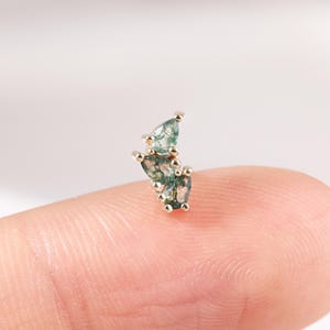 14K Solid Gold Pear Moss Agate Earring, Real Gold Cartilage Helix Cartilage Cluster Piercing, Moss Agate Conch Earlobe Tragus Flat Back Stud