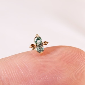 Agata muschiosa in oro massiccio 14K con orecchino a perno push-in citrino, piercing alla cartilagine della pietra preziosa, perno a conchiglia, perno senza filettatura, orecchino posteriore piatto