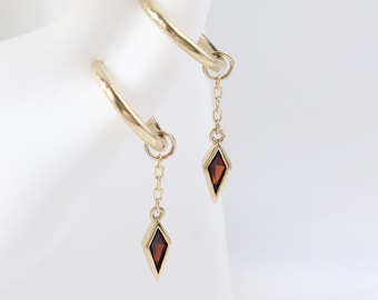 14K massief gouden bedel rode granaat, vliegervormige oorbel, torenkraakbeen oorlel klikbedel, bungel edelsteen tragus piercings add-on